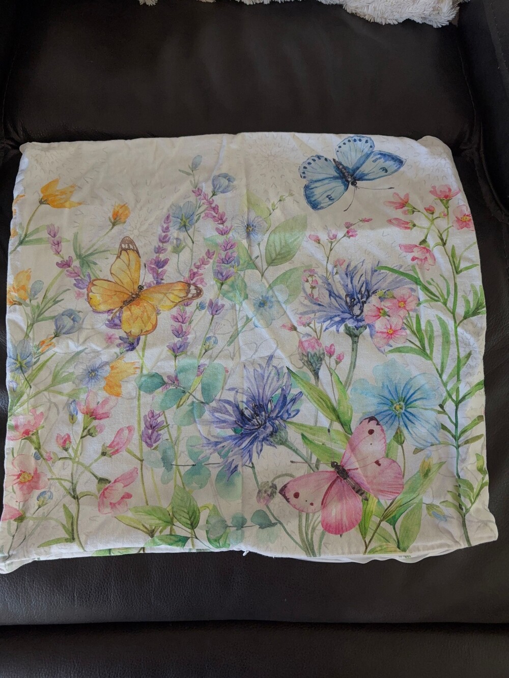 Maison d'Hermine 20 Inch Floral Butterfly Pillow Cover Linen Cotton Blend